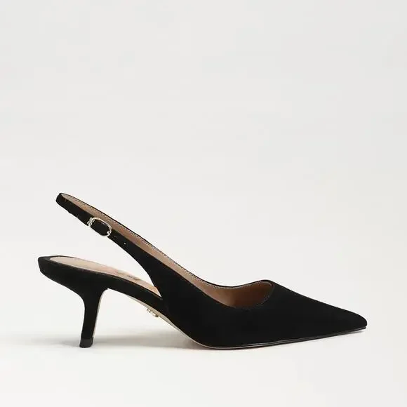 Sam Edelman Bianka Pump Women's 7.5 Black Suede Kitten Heel Slingback ZOGG2293 - Picture 8 of 14